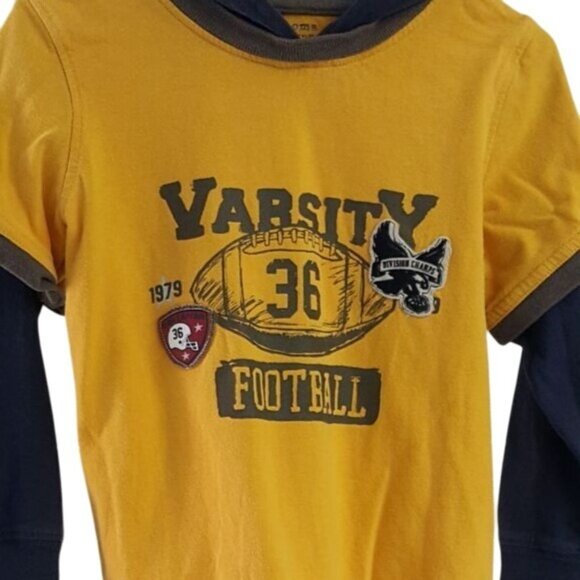 2/$15 Sonoma Hooded Shirt Yellow Size 5 Medium Mock Layer Varsity Long Sleeve - Picture 2 of 6